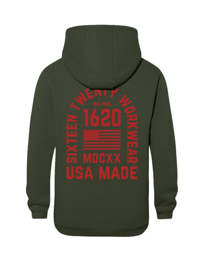Stacked Logo Work Hoodie Sweatshirts 1620 workwear Hunter Green Red Small